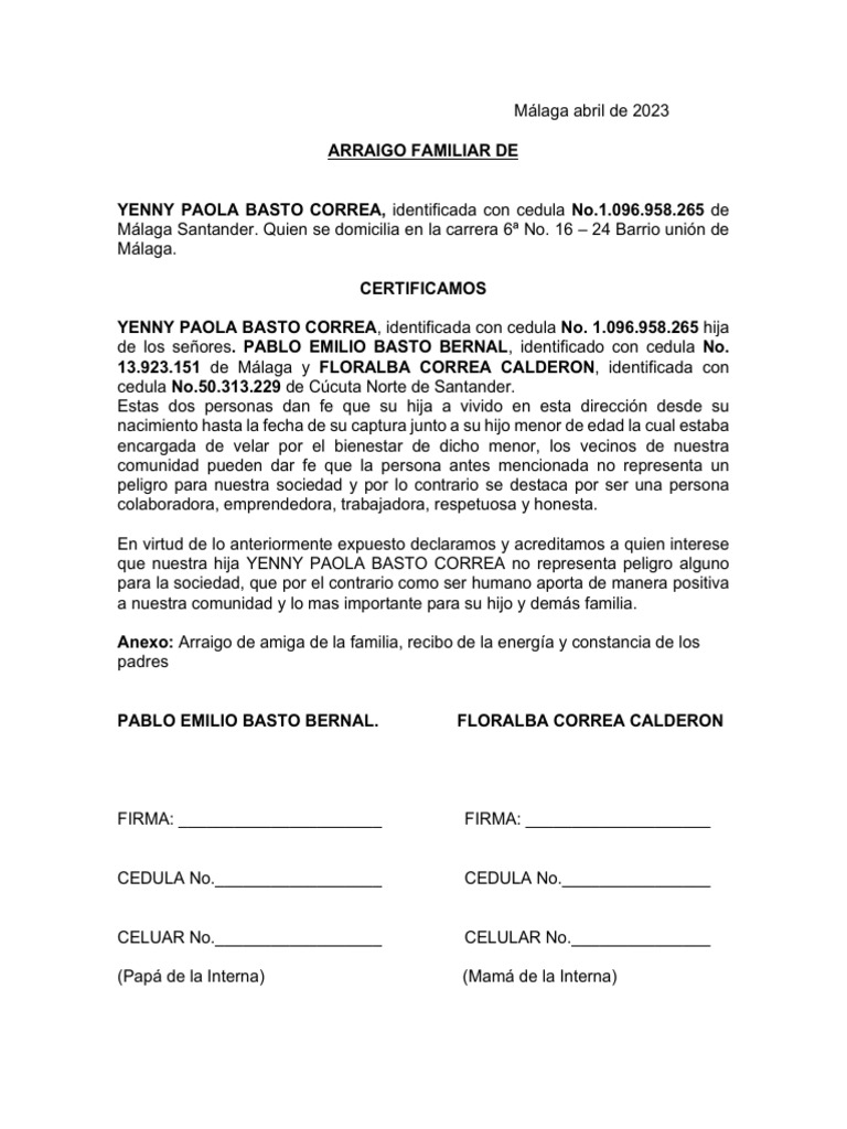 Arraigo Familiar De Paola Pdf