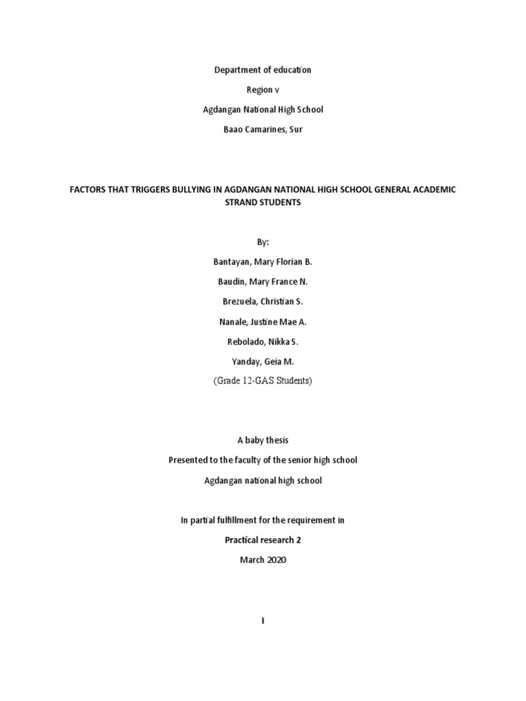 Factors that triggers bullying in agdangan national high school general