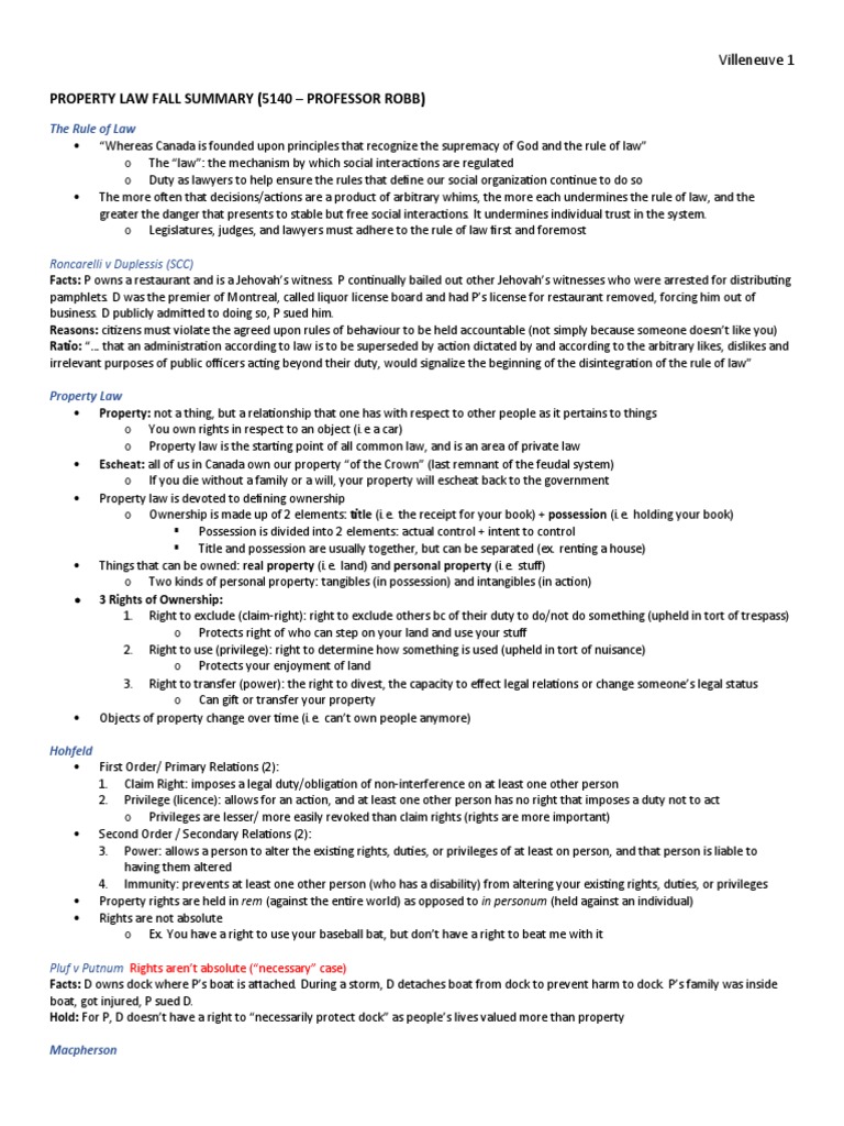 Property Law Fall Summary (5140 Professor Robb) The Rule of Law