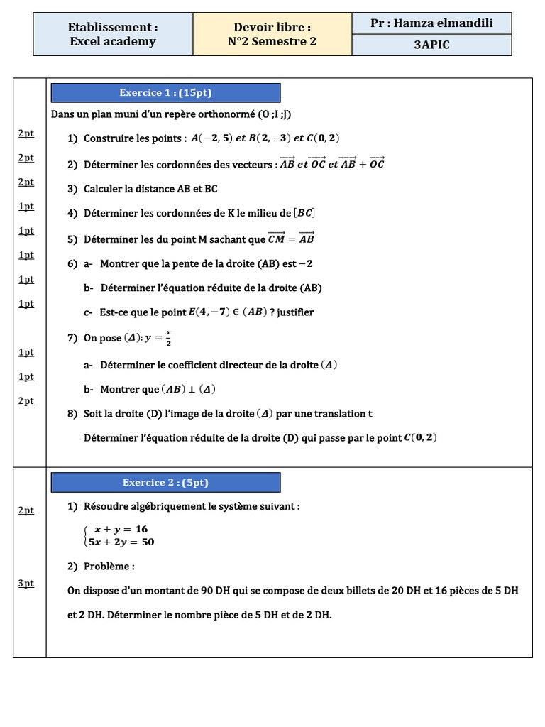 Devoir Mathématiques Semestre 2 | PDF | Méthodes et références ...