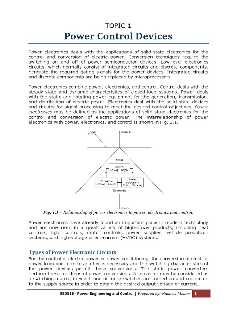 Topic 1 Power Control Devices PDF Diode Power Electronics