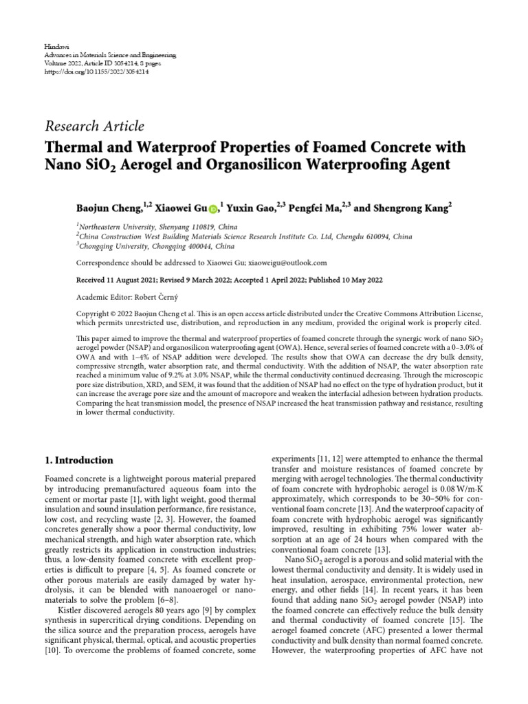 Thermal and Waterproof Properties of Foamed Concre | PDF | Concrete | Foam