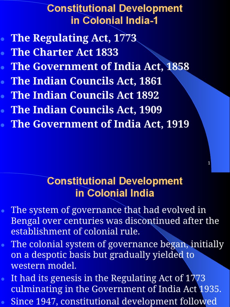 Constitutional Development In Colonial India 1 Pdf British Raj