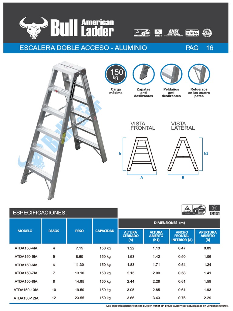 FT Bull Escalera Aluminio Tijera Doble 150kg | PDF