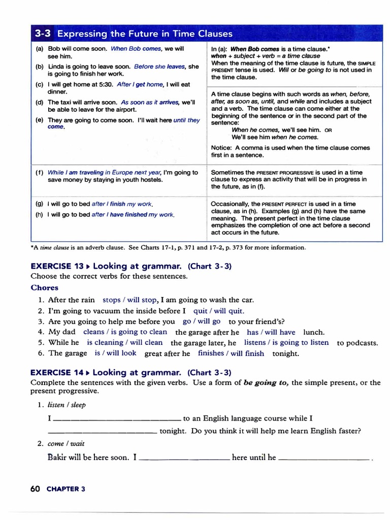 33 Expressing The Future in Time Clauses Exercise 13 (Chart 33) PDF Sentence (Linguistics