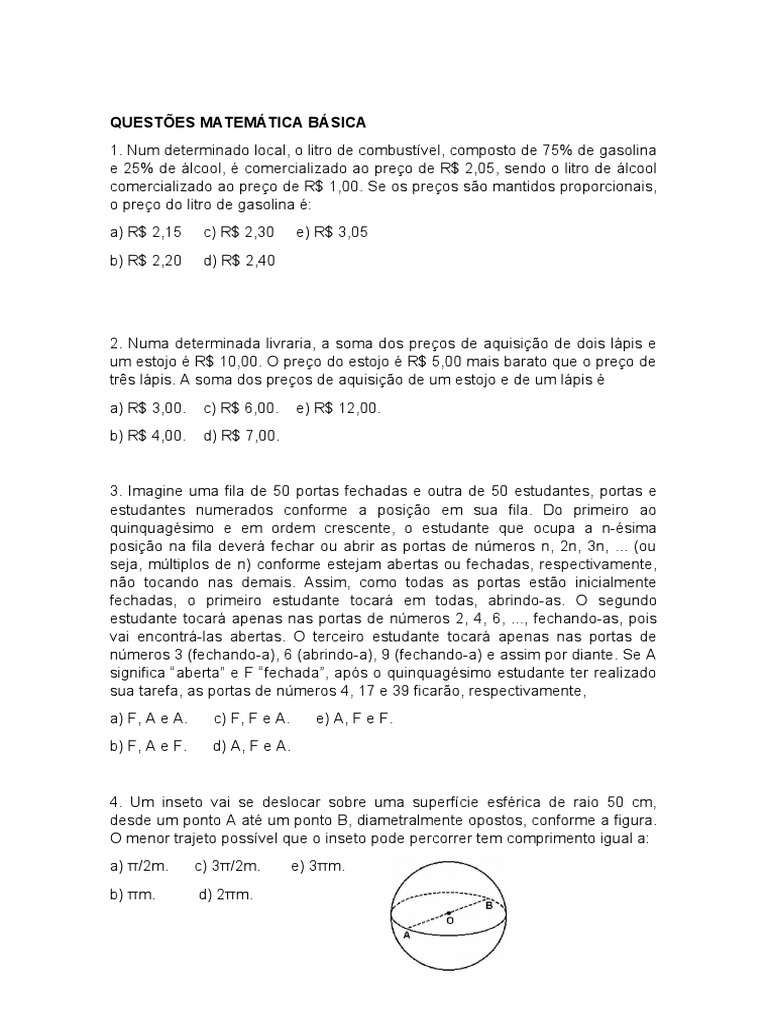Questões Matemática Básica - Simulado | PDF