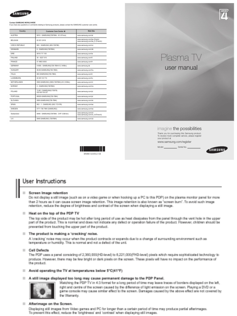 Plasma TV: User Manual | PDF | Hdmi | Display Technology