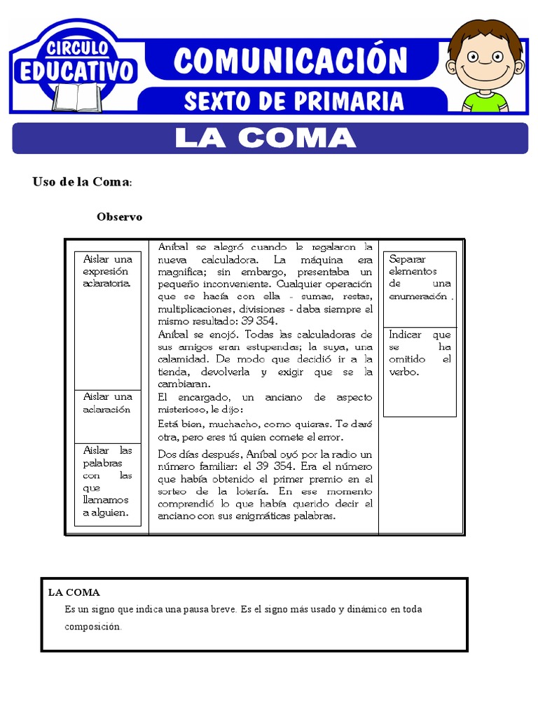 Actividades para el Uso de la Coma en Primaria | PDF | Estudios de ...