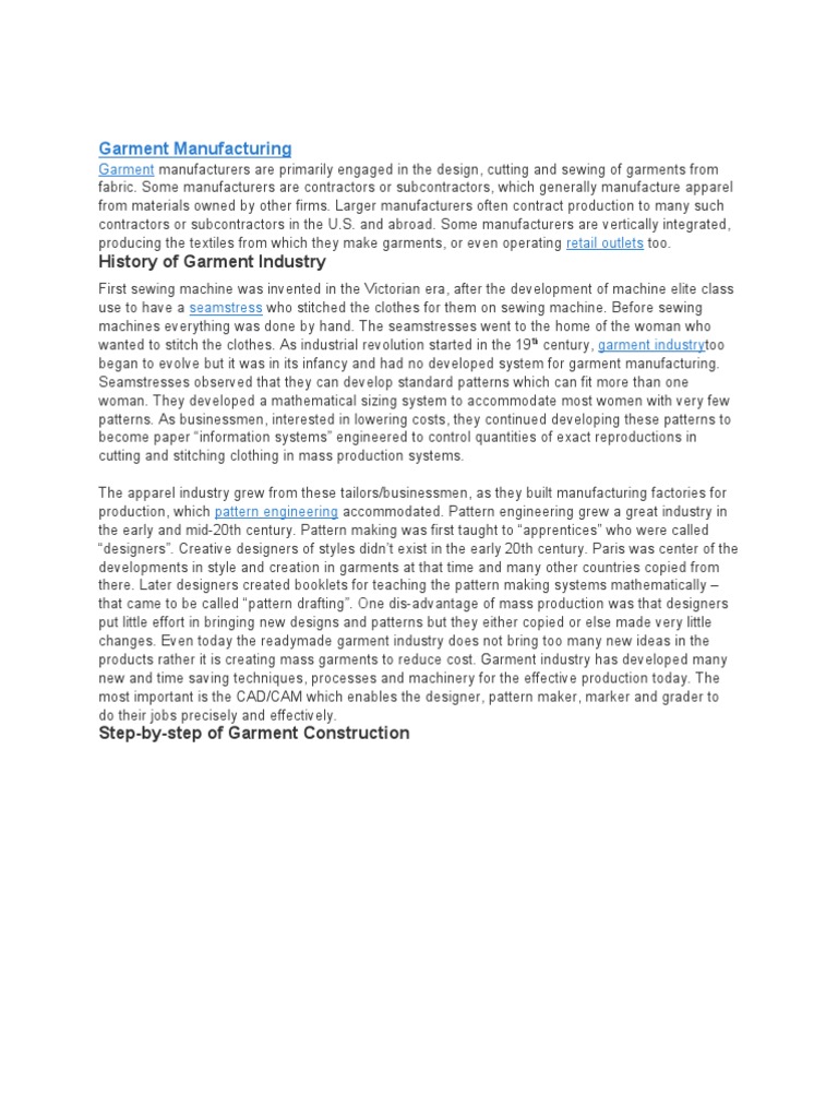 Evolution of Garment Manufacturing | PDF | Sewing | Seam (Sewing)