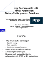 High Energy Rechargeable Li-S Cells For EV Application. Status, Challenges and Solutions