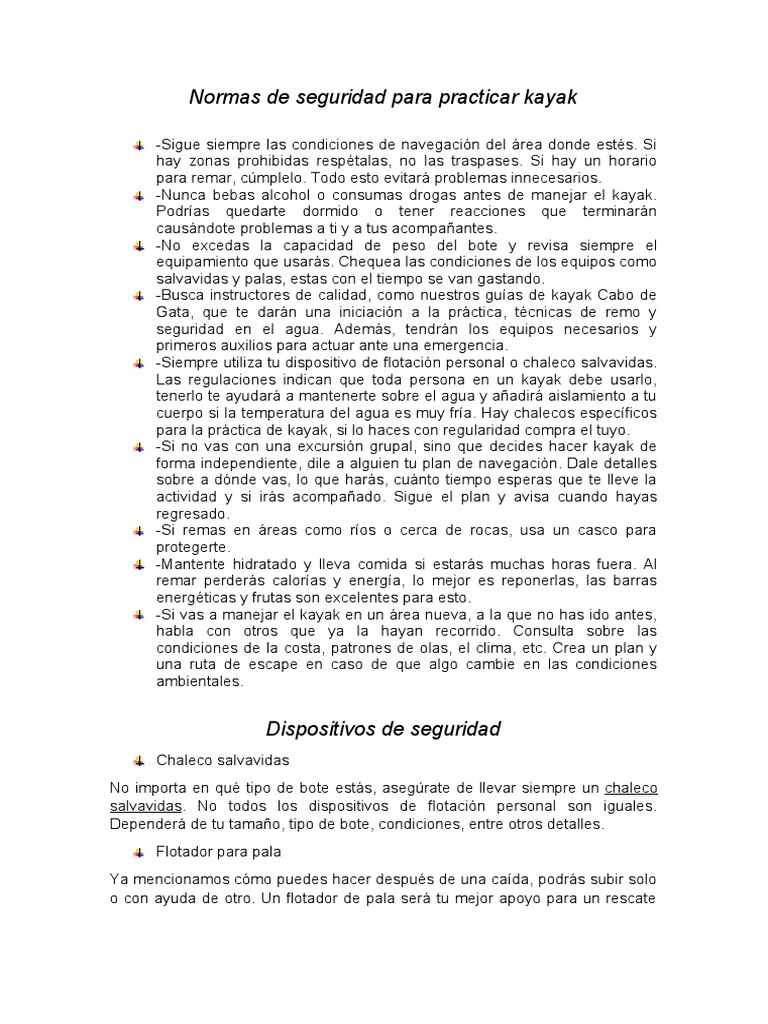 Reglas de Seguridad para Kayak | PDF | Kayac