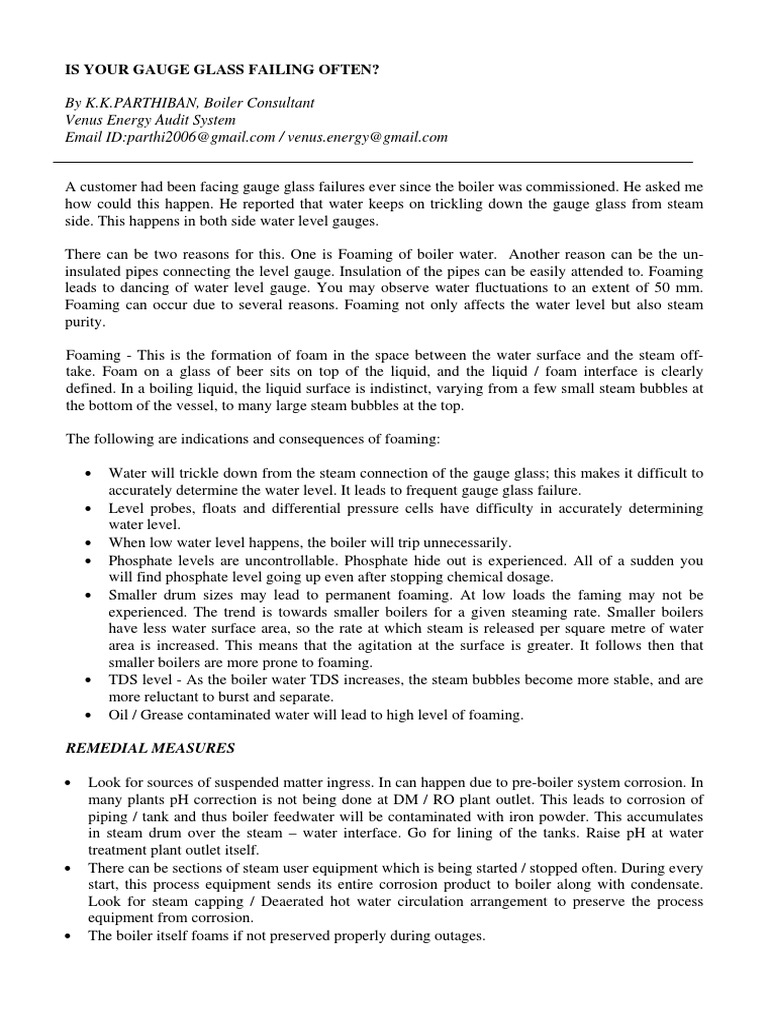 Article On Gauge Glass Level Fluctuation Download Free PDF Water Boiler