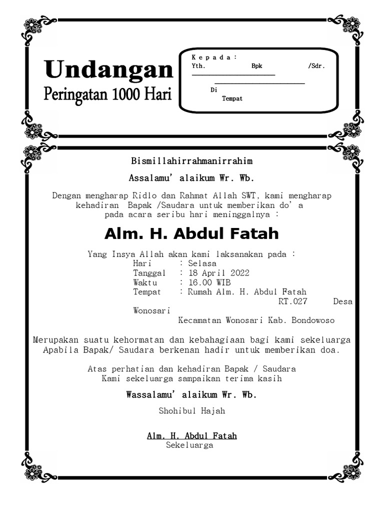 Undangan Tahlil 1000 Hari PDF