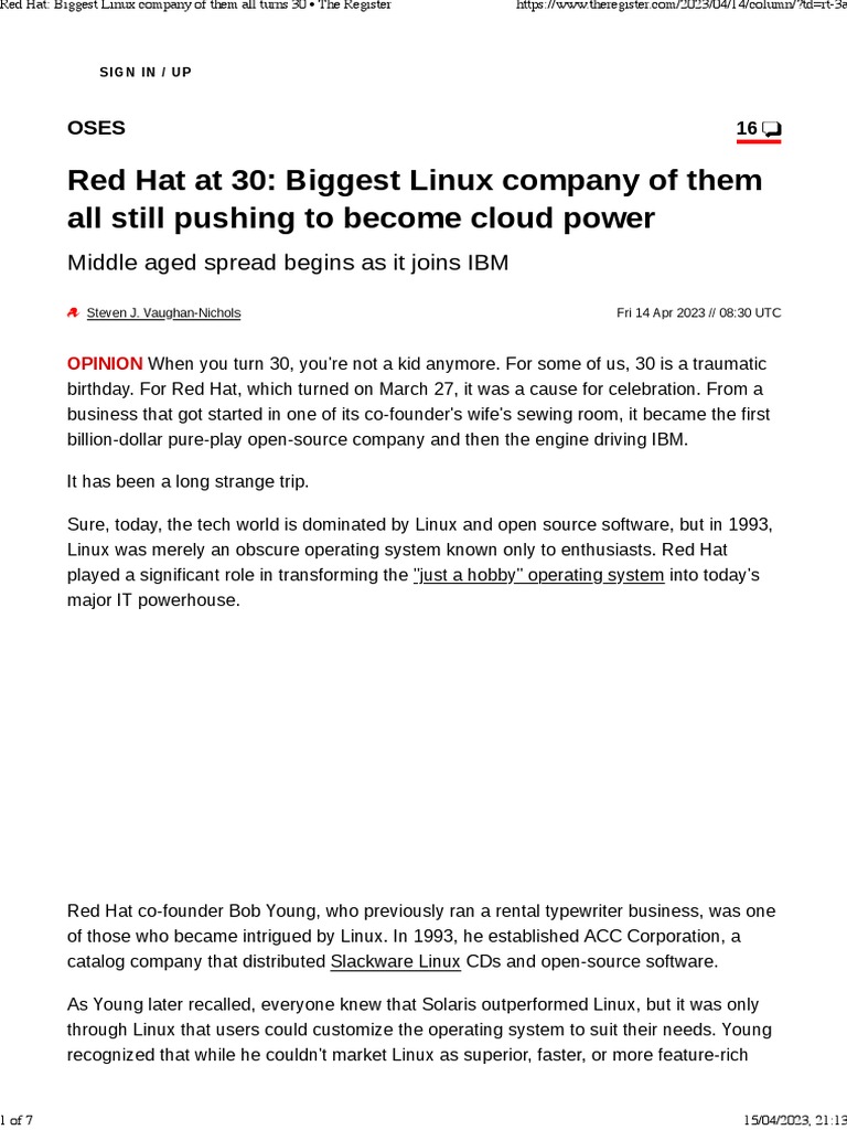 Red hat at 30 biggest linux company of them all still pushing to