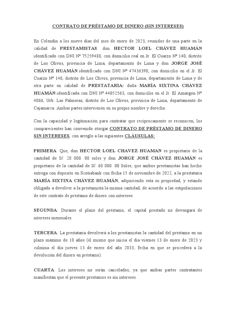 Contrato de Préstamo de Dinero | PDF | Ley común | Derecho privado