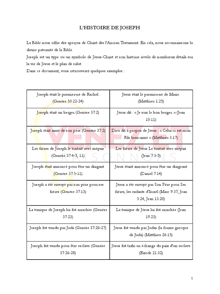 Histoire de Joseph dans la Bible | PDF | Jésus | Saint Joseph
