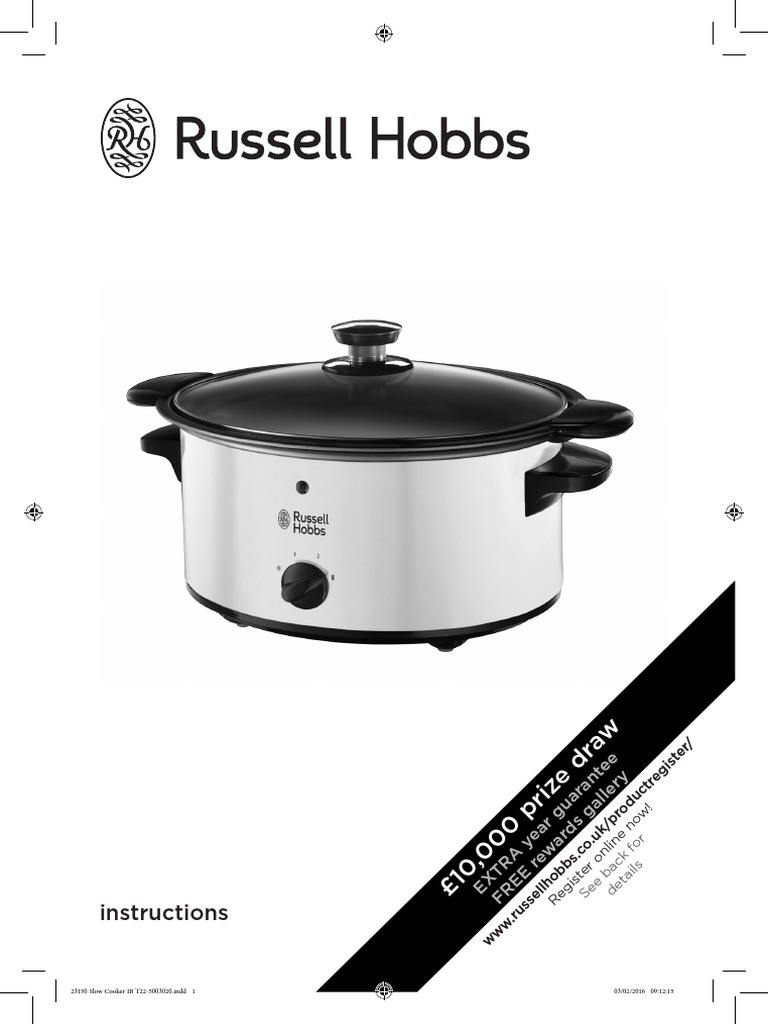 Slow Cooker Manual Russel Hobbs | PDF | Slow Cooker | Cooking