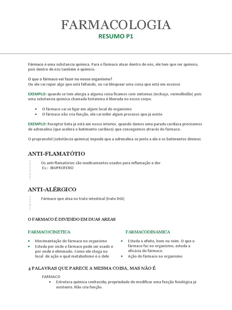Farmacologia Resumo P1 Pdf Ligação Química Farmacologia