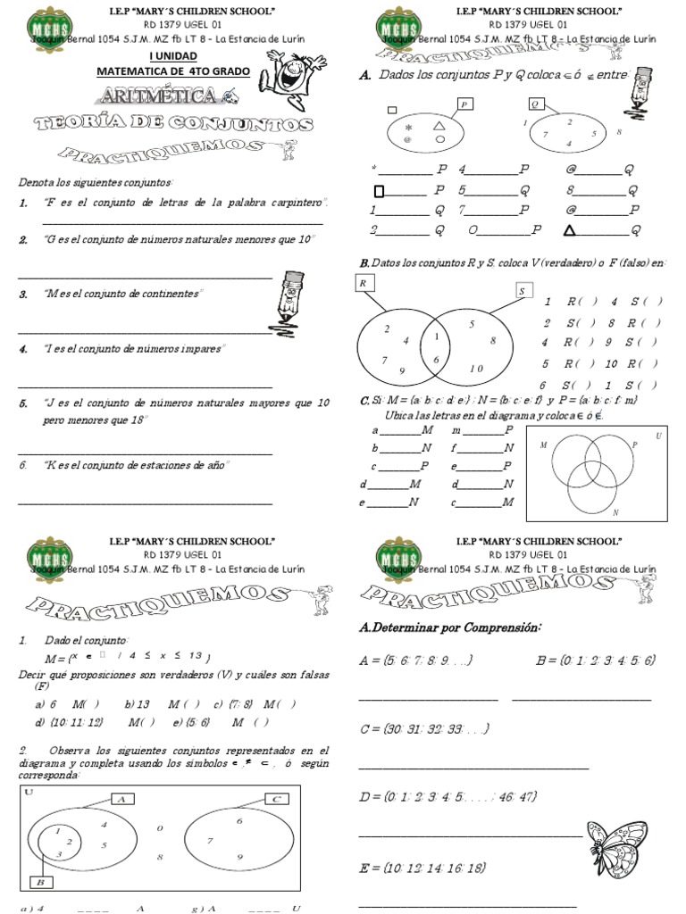 Ejercicios de Conjuntos para 4to Grado | PDF | Conjunto (Matemáticas ...