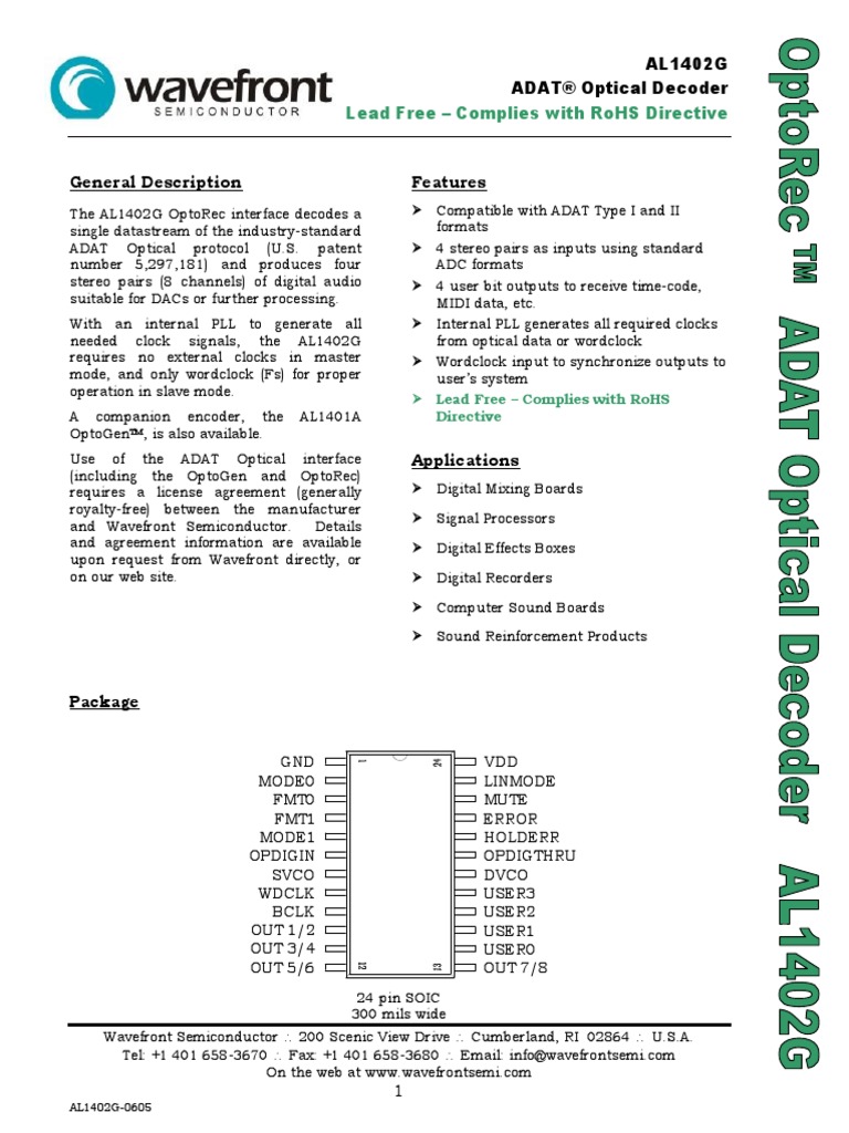 Wavefront AL1402G OptoRec Data Sheet | PDF | Digital To Analog ...