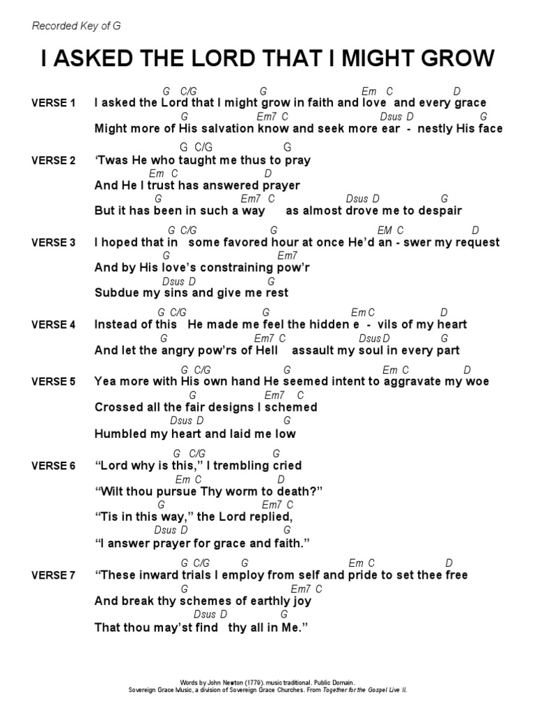 I asked the lord that i might grow guitar key of g pdf religious