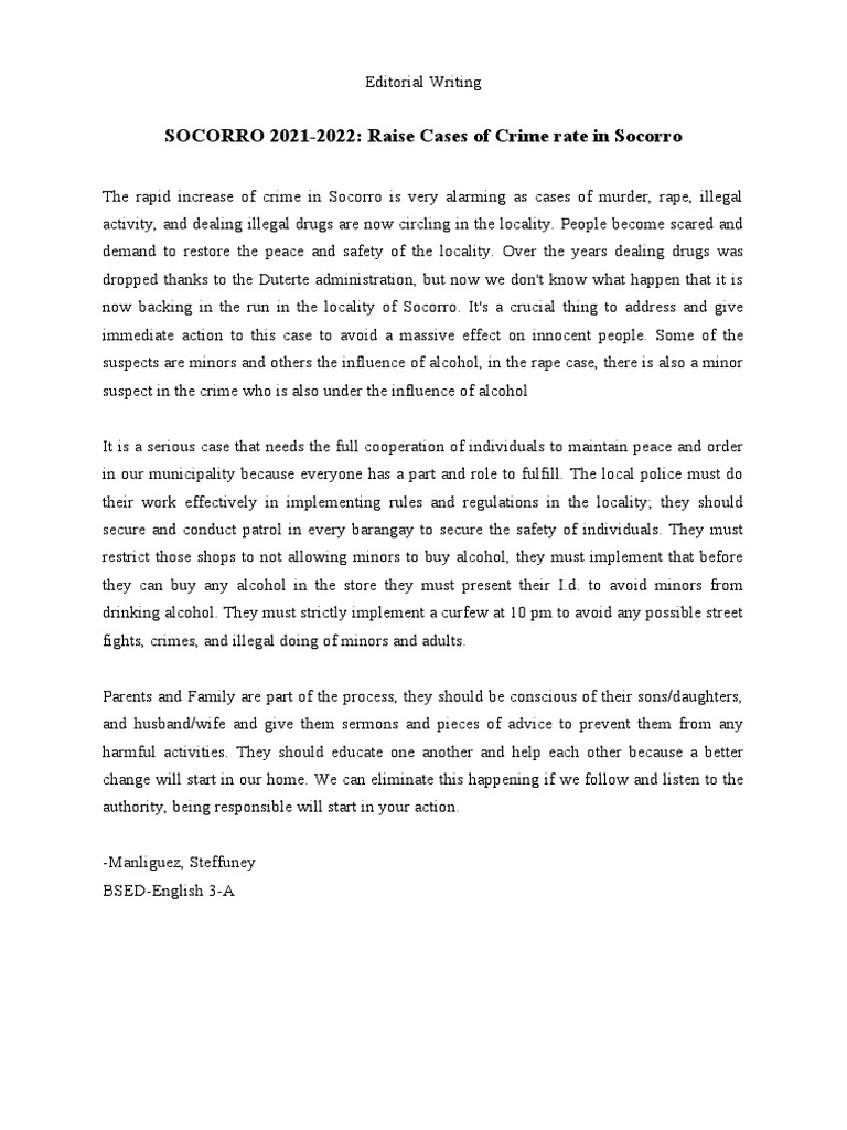 Maniguez, Steffuney - Editorial Writing | PDF | Social Science | Wellness