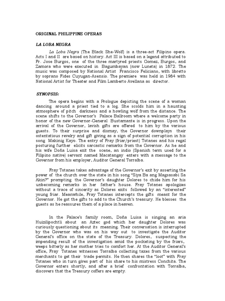 La Loba Negra: A Filipino Opera Summary | PDF