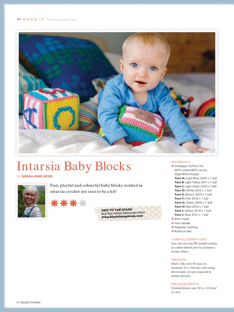 Intarsia Baby Blocks: Pattern Instructions | PDF | Crochet | Yarn