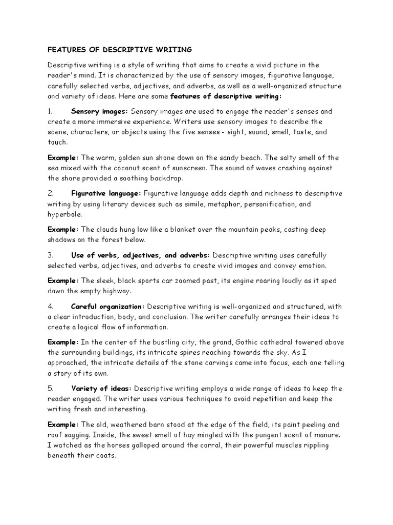 Key Features of Descriptive Writing | PDF | Foreign Language Studies