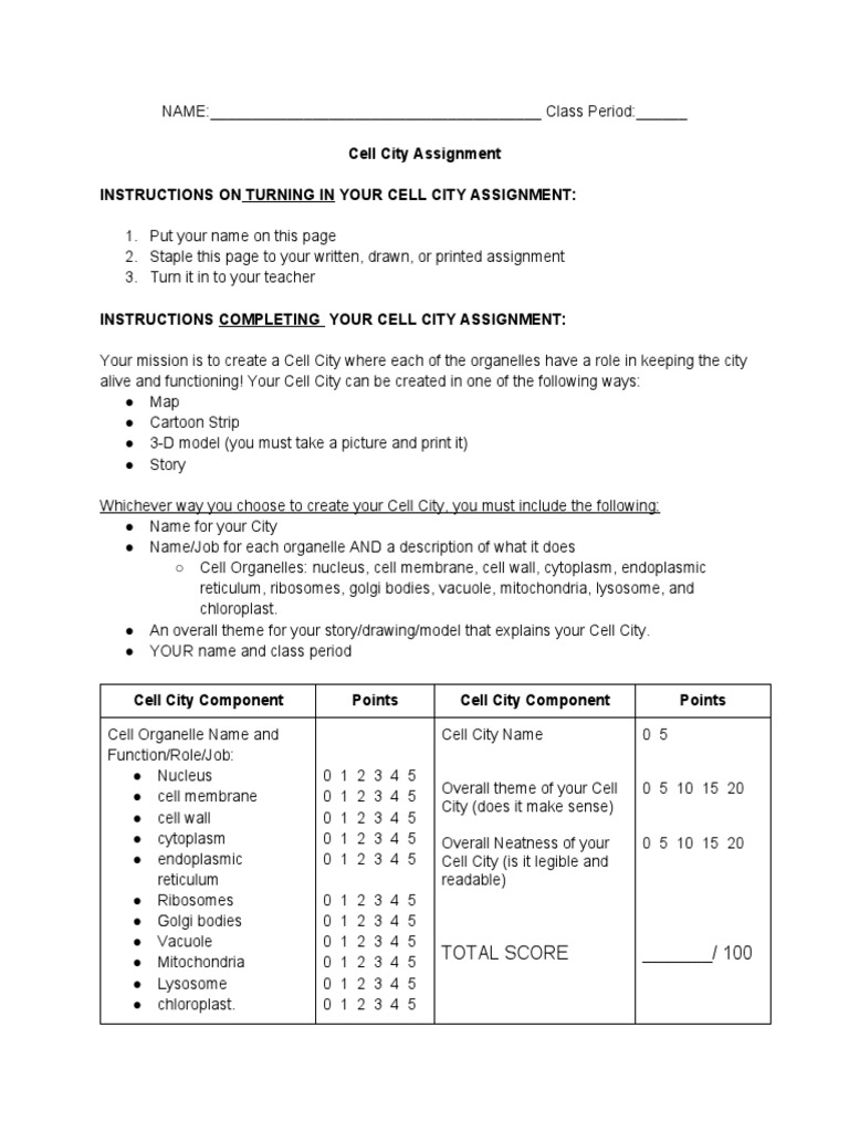 Cell City Assignment Honors 2021 | PDF
