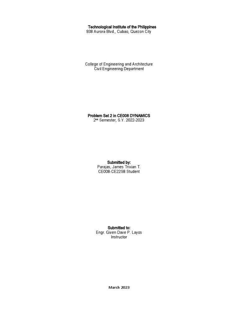 Dynamics Problem Set 2 | Download Free PDF | Acceleration | Velocity