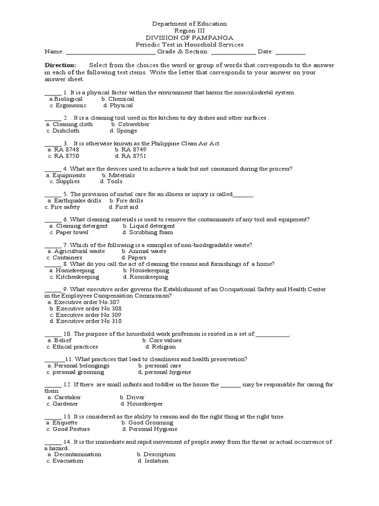 1st pt in household services grade 8 16 17 pdf emergency management