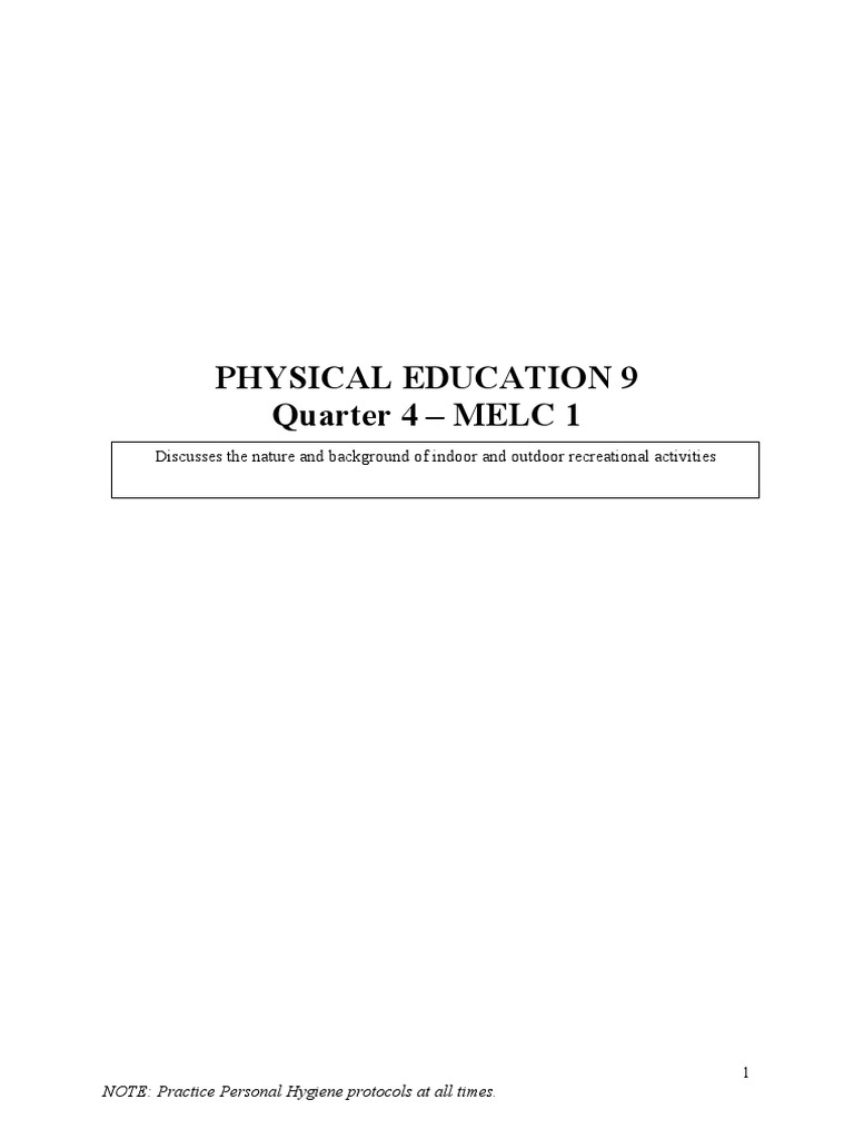 Indoor and Outdoor Recreational Activities | PDF | Physical Fitness ...