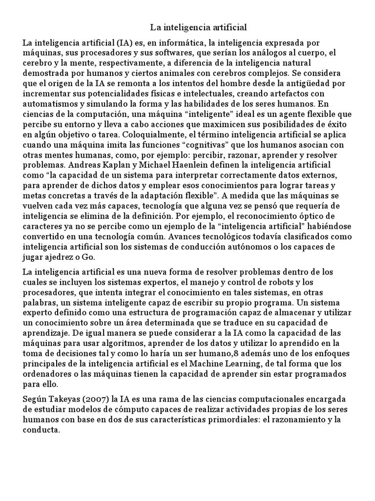 La definición y evolución de la inteligencia artificial | PDF ...