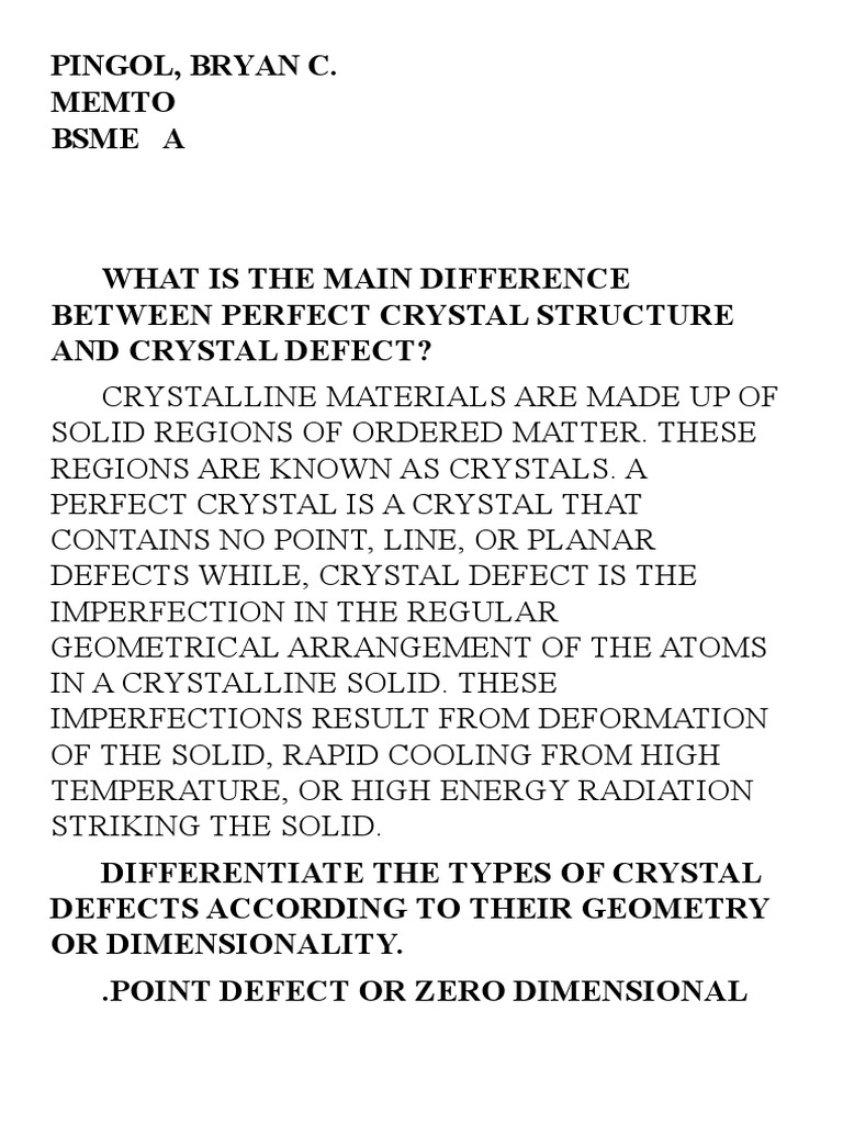 Understanding Crystal Defects A Comparison of Perfect Crystal