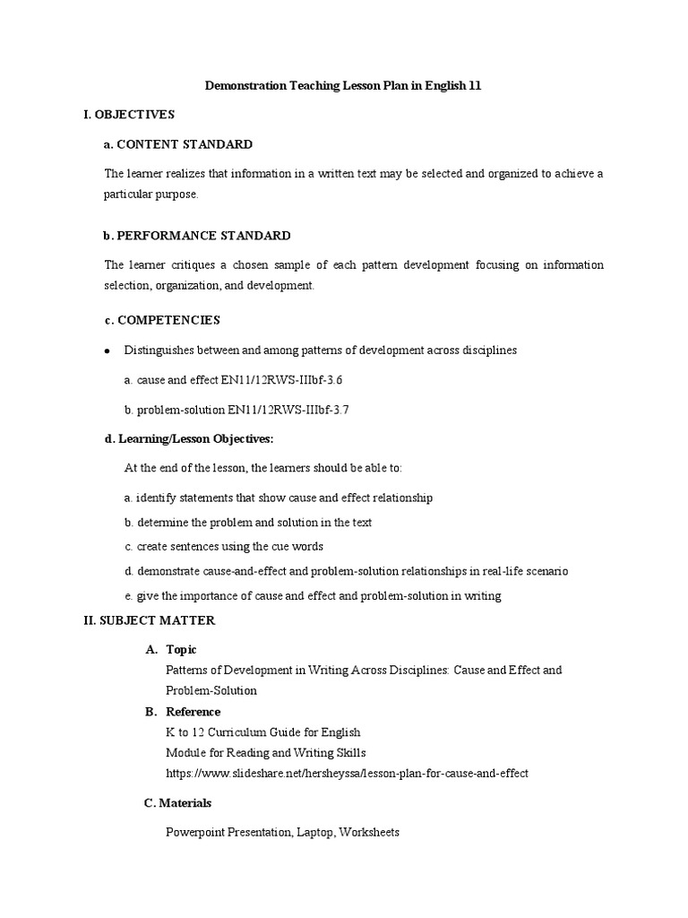 Cause and Effect in Writing Lesson | PDF