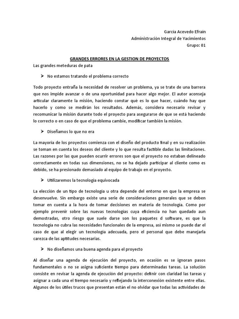 Errores Comunes en Gestión de Proyectos | PDF | Cliente | Software