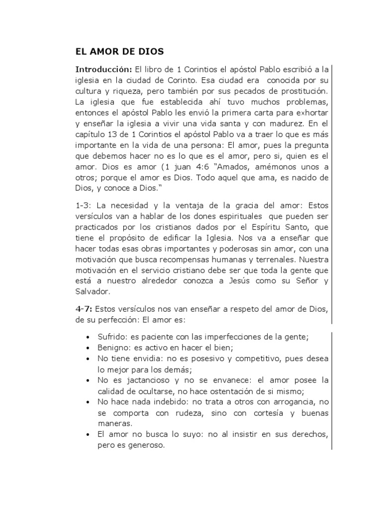 El Amor de Dios en 1 Corintios 13 | PDF | Amor | Primera epístola a los ...