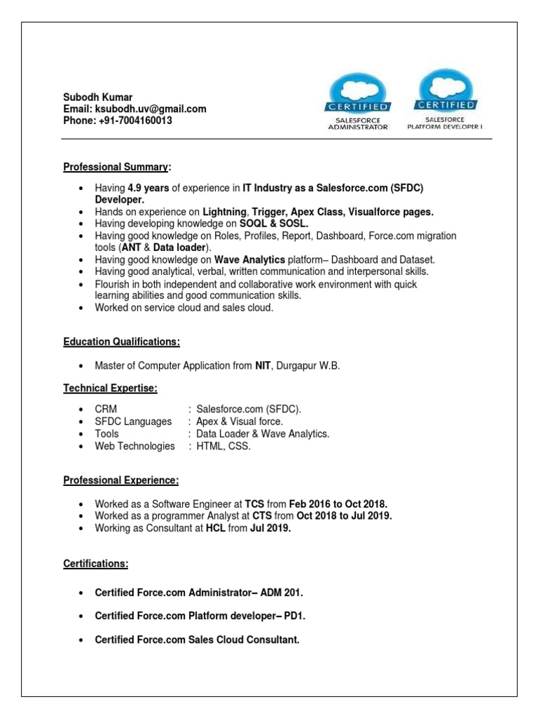 Salesforce Developer Resume - Subodh Kumar | PDF | Software Development ...
