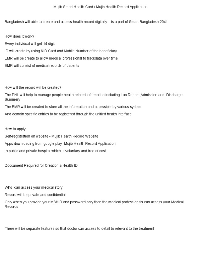 Creating and Accessing Digital Health Records in Bangladesh An