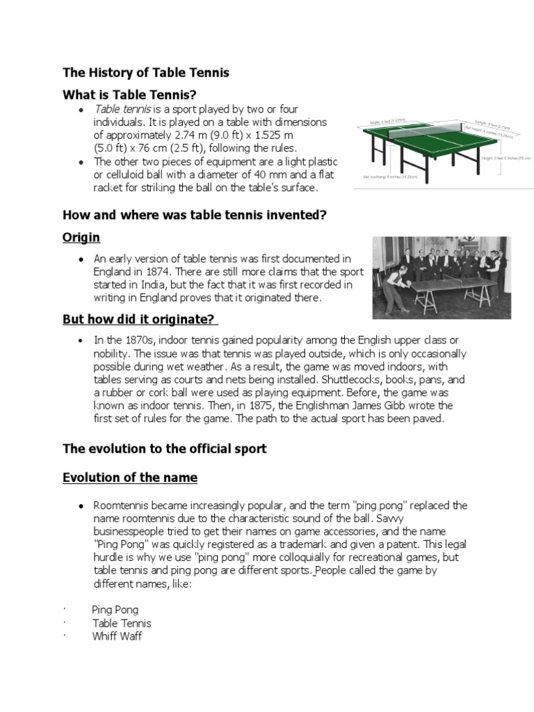 Table Tennis History Summary Download Free PDF Table Tennis Ball