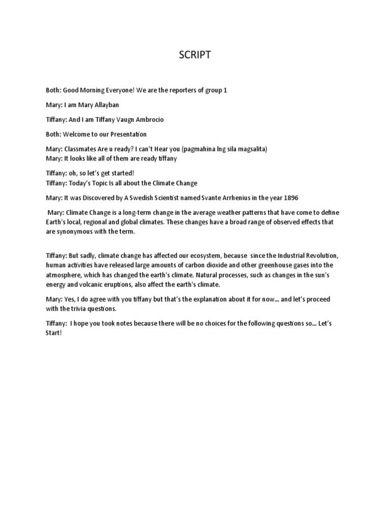 Climate Change Presentation Script | PDF