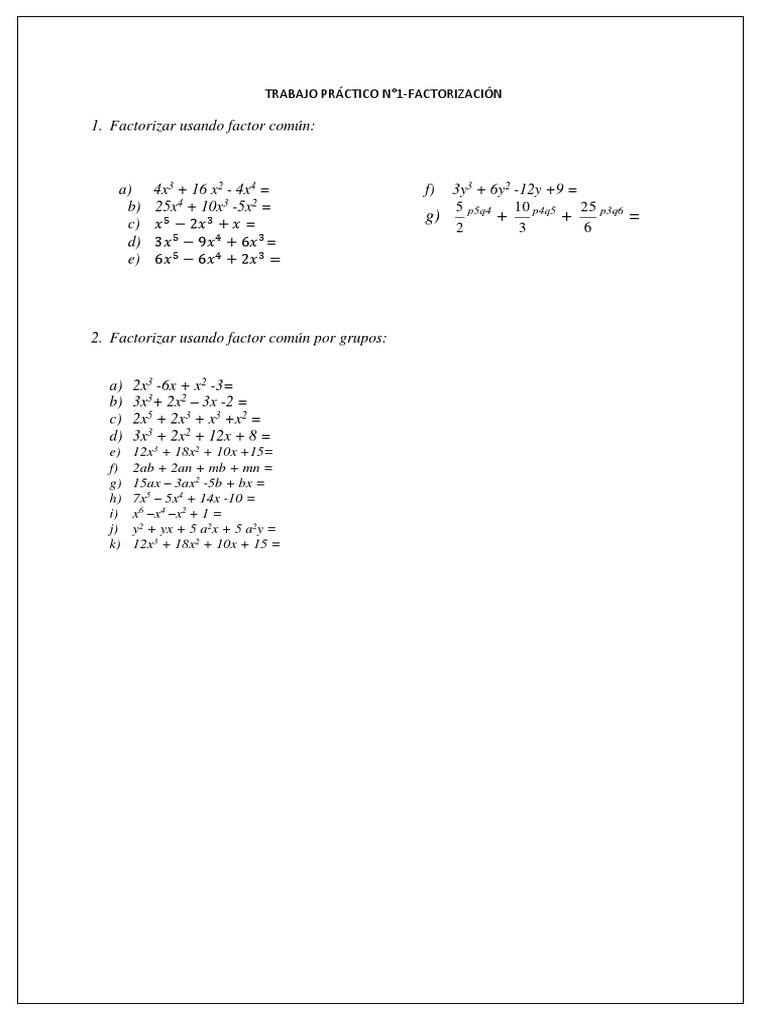 Ejercicios de Factor Común por Grupos | PDF