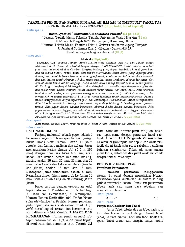 Template Penulisan Jurnal Momentum | PDF
