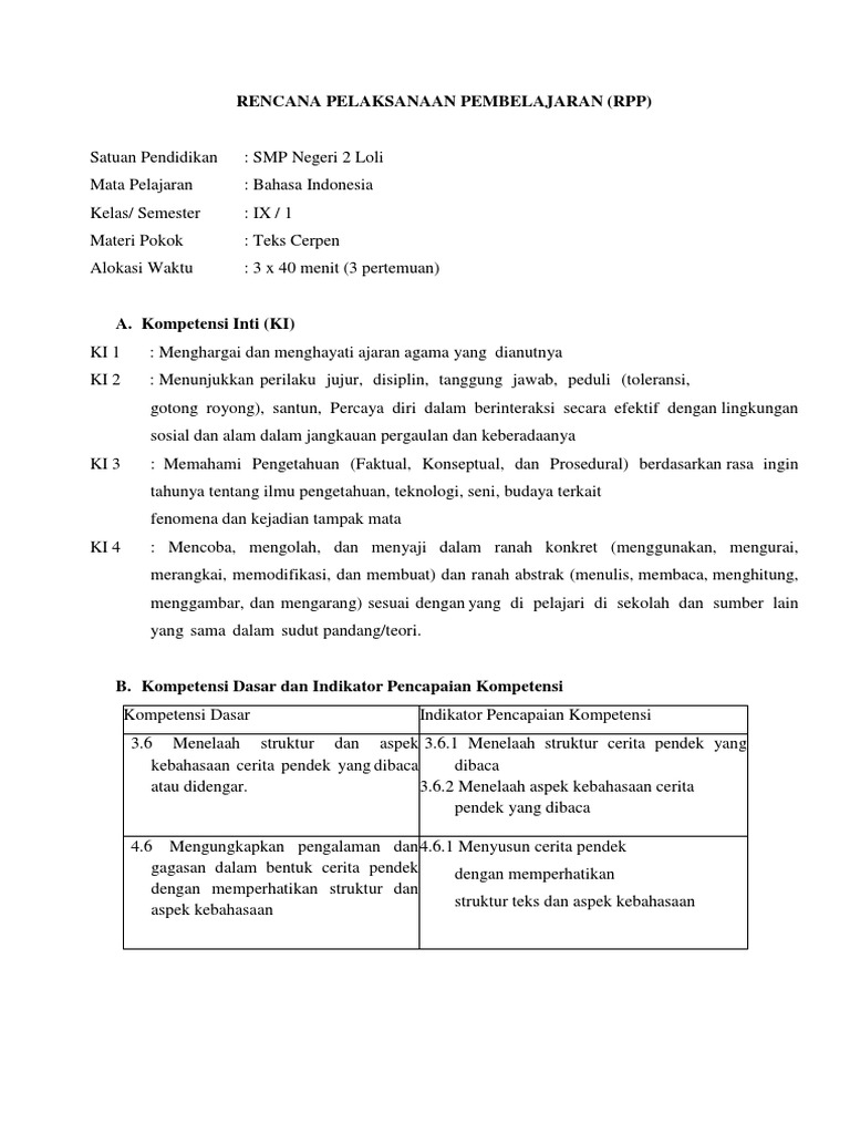 RPPCerpen | PDF | Karier & Perkembangan | Seni & Disiplin Bahasa