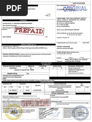 BILL OF LADING MILITOS