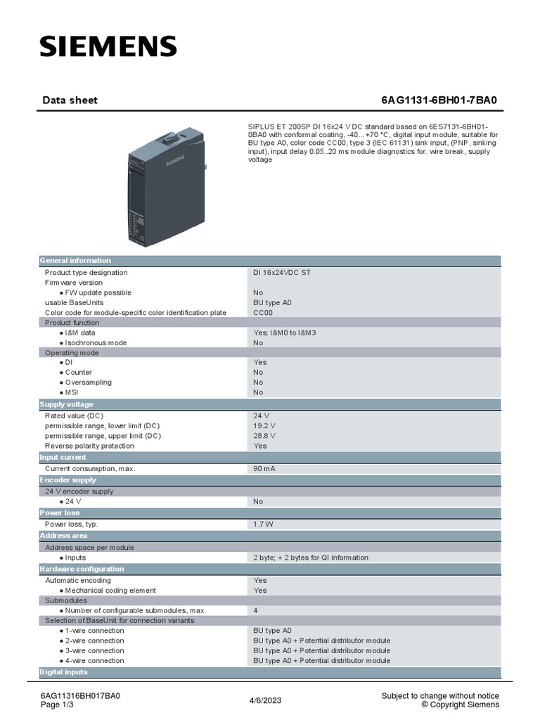 6AG11316BH017BA0 Datasheet en | PDF | Power Supply | Electrical Engineering