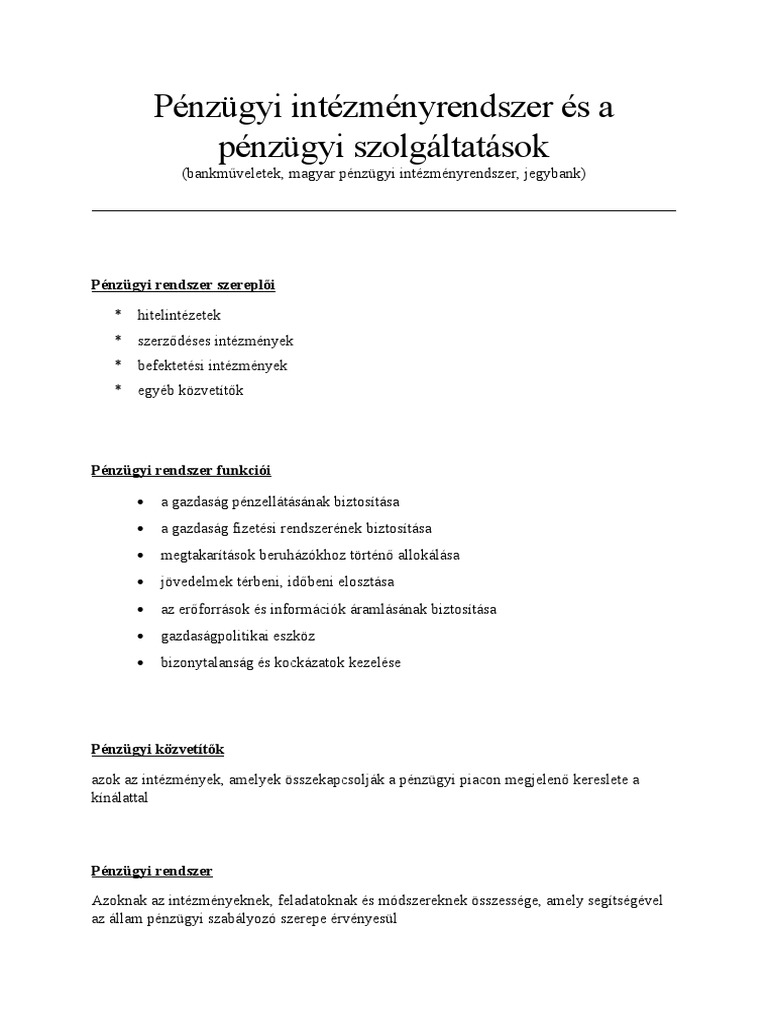 Pénzügyi Rendszer | PDF