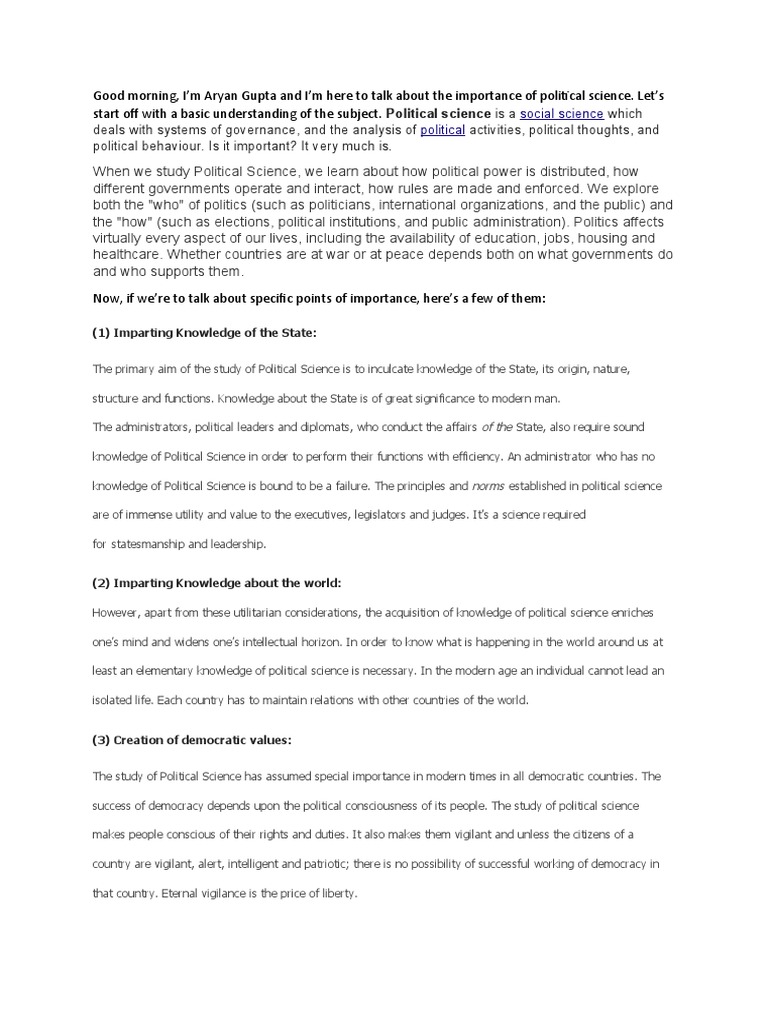 Importance of Political Science | PDF | Knowledge | Science