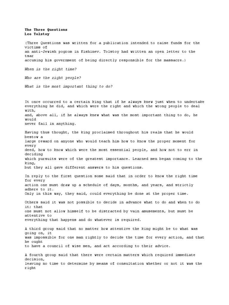 The Three Questions PDF